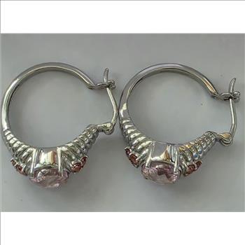 No Reserve Pink Topaz & Garnet Hoop Earrings