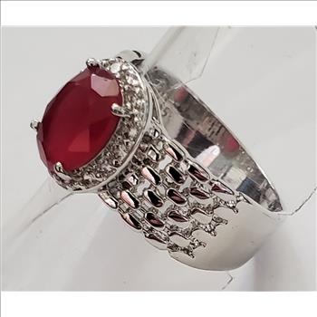 No Reserve Ruby & Zircon Ring Size 9