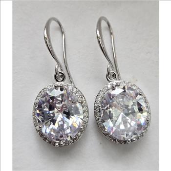No Reserve .Simulated Diamond Halo Dangle Earrings