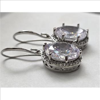 No Reserve .Simulated Diamond Halo Dangle Earrings