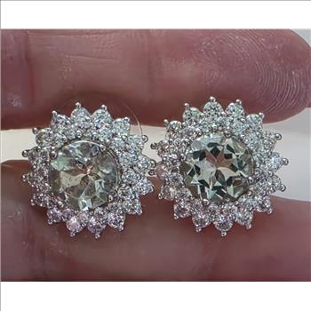 No Reserve Natural Greenh Amethyst & Zircon Stud Eaerrings