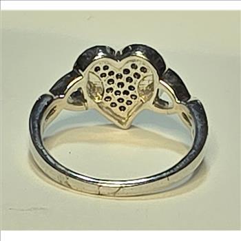No Reserve  .15 ct Natural Blue Diamond Platinum/.925 Sterling Silver Heart Ring Size 8