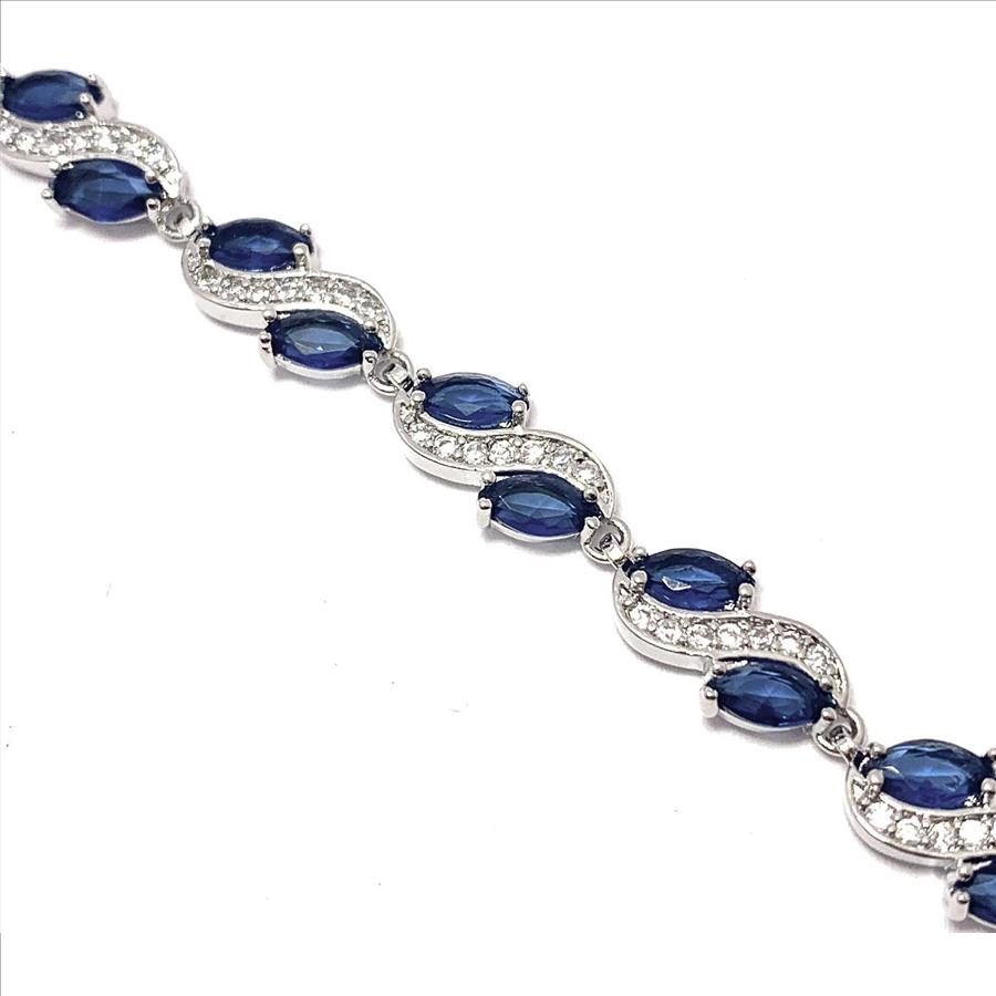 $219 Retail 10.50ctw MQ Cut Sapphire & Diamonique Diamond 7” Tennis Bracelet