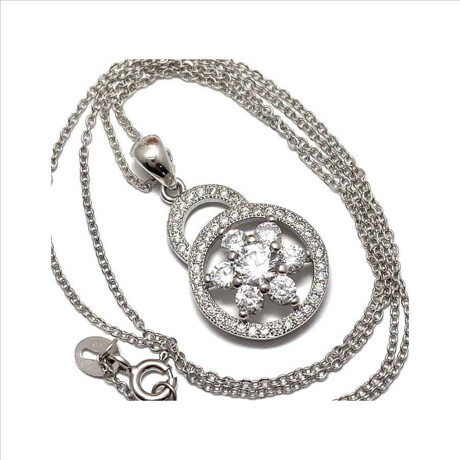 .925 Sterling Silver & White Gold Plated, White Sapphire Necklace