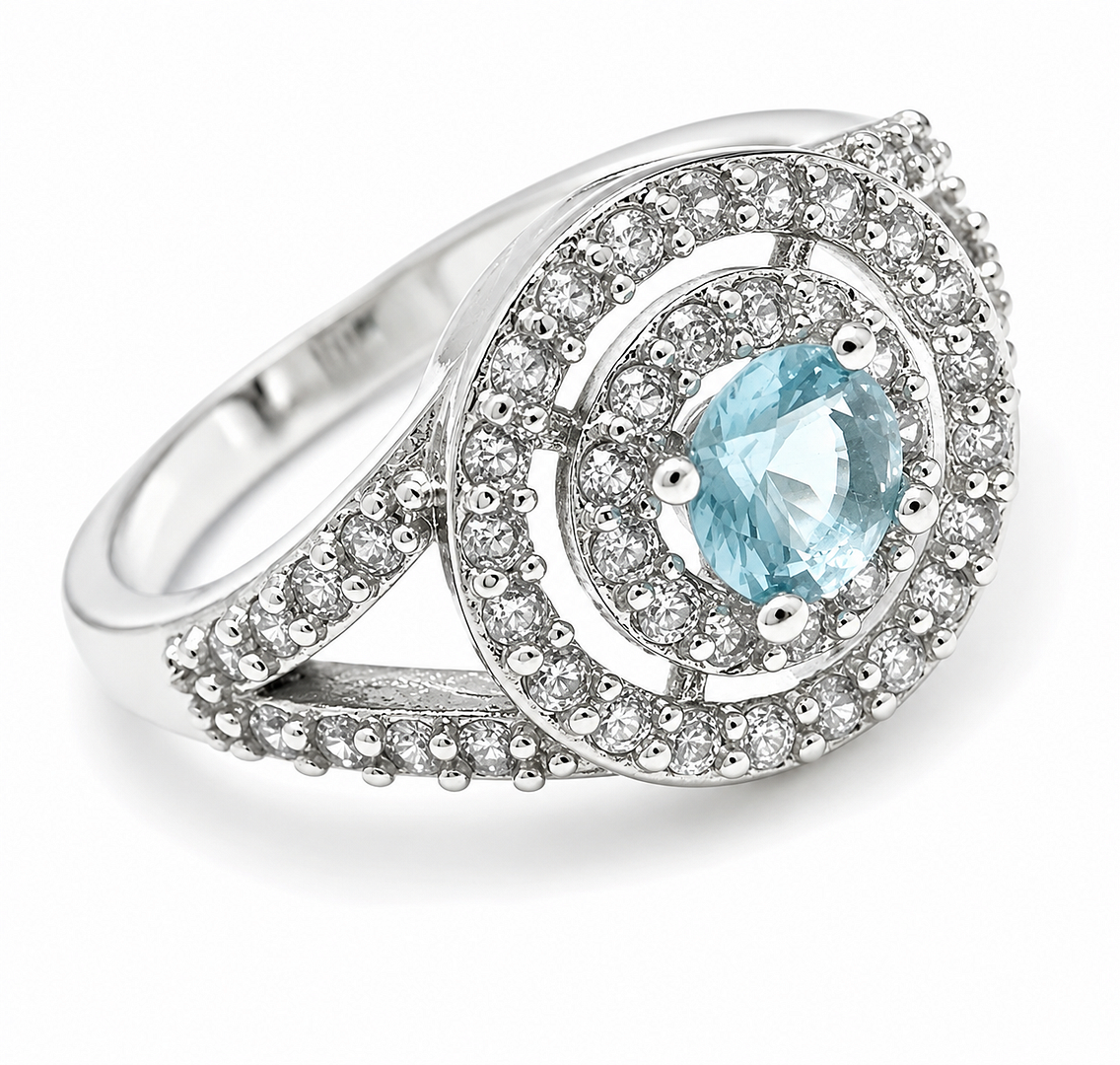 1.00ctw  Blue Topaz & Diamonique Diamond Ring