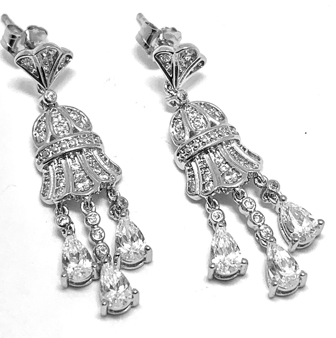 1.25ctw Moissanite Dangle Earrings in 18k WG & .925 Sterling Silver