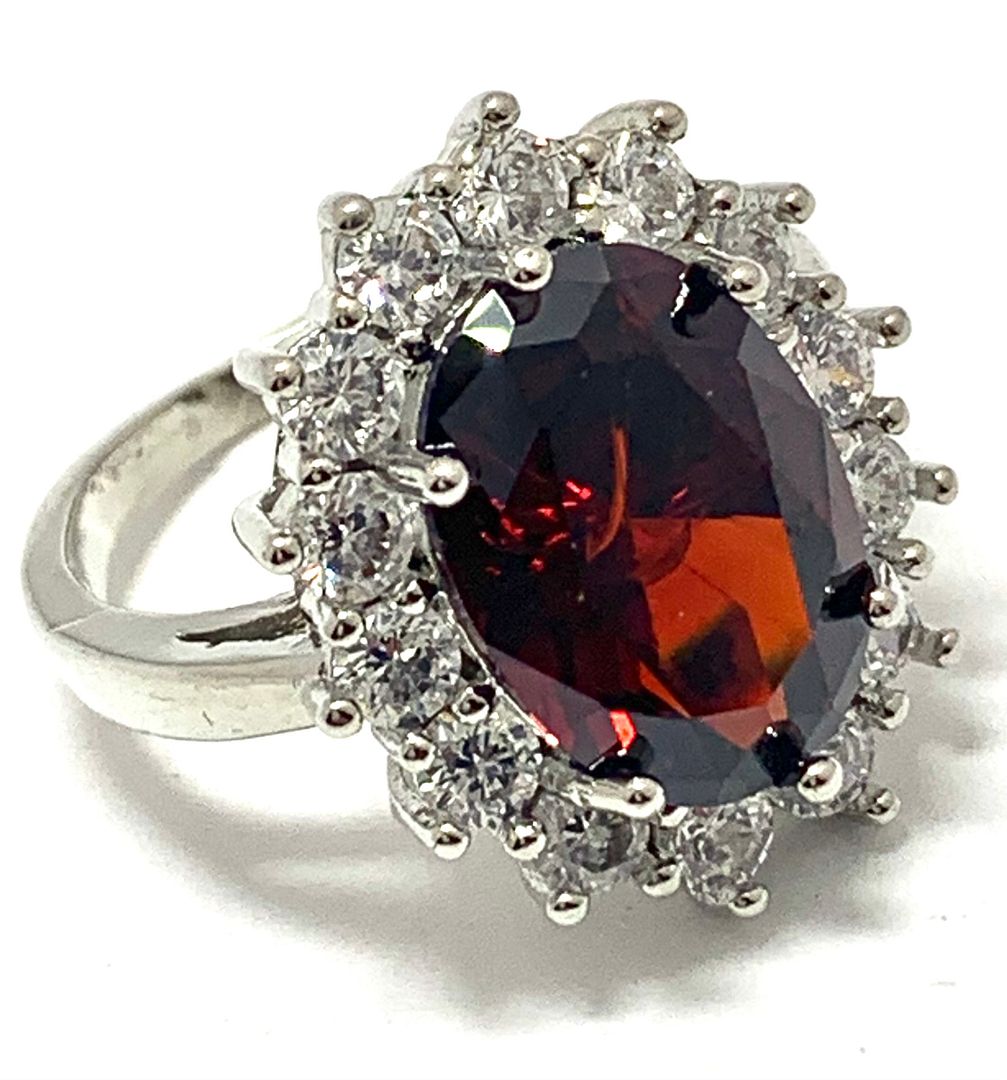 13.00ctw Garnet & Diamonique Diamond Ring SZ6