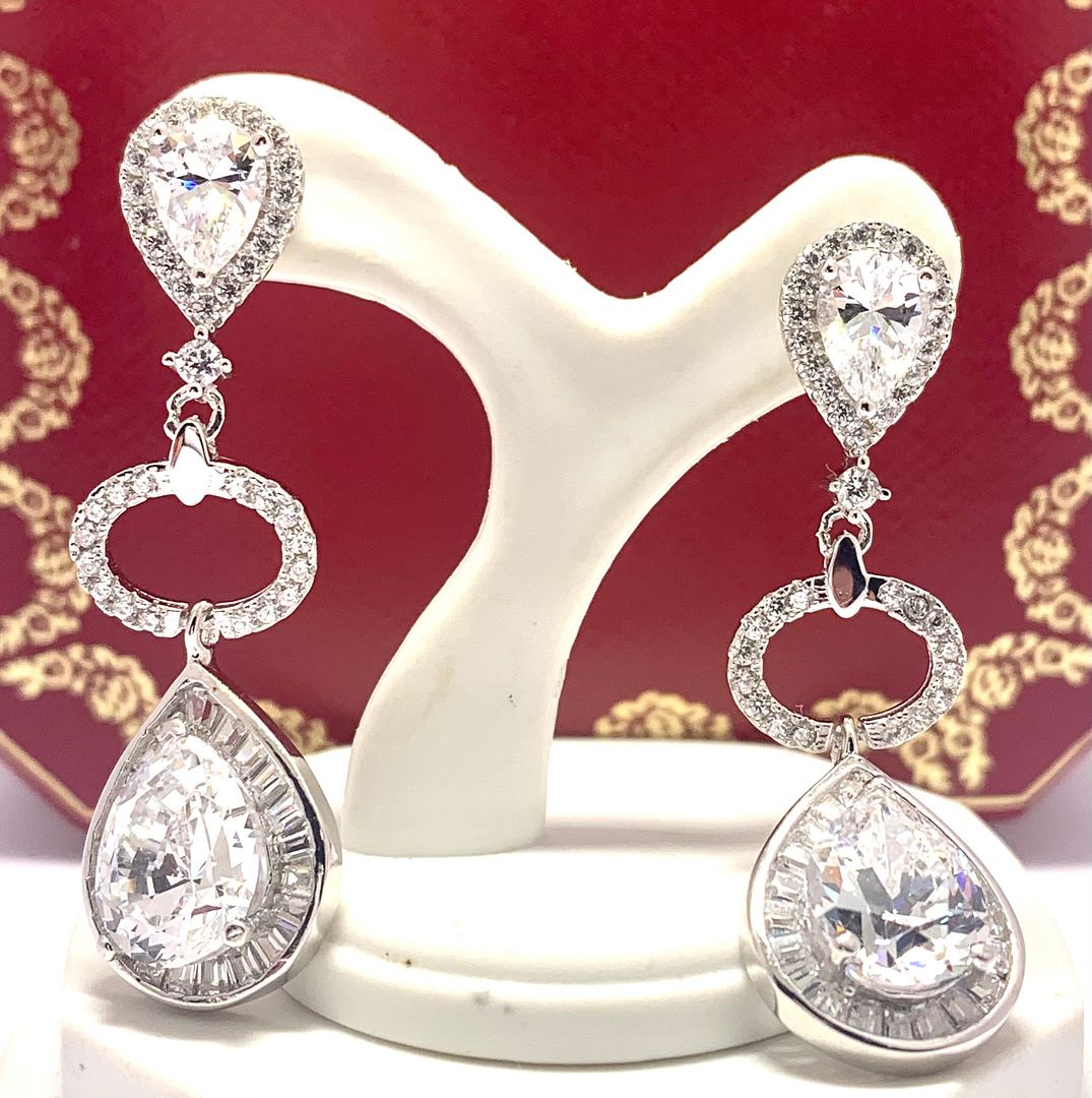 14.00ctw Moissanite Dangle Earrings in 18k WG & .925 Sterling Silver