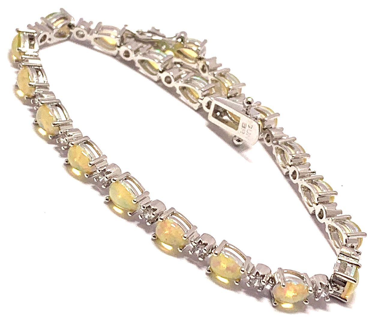 18k Gold Overlay 10.50ctw Opal & Diamonique Diamond Tennis Bracelet