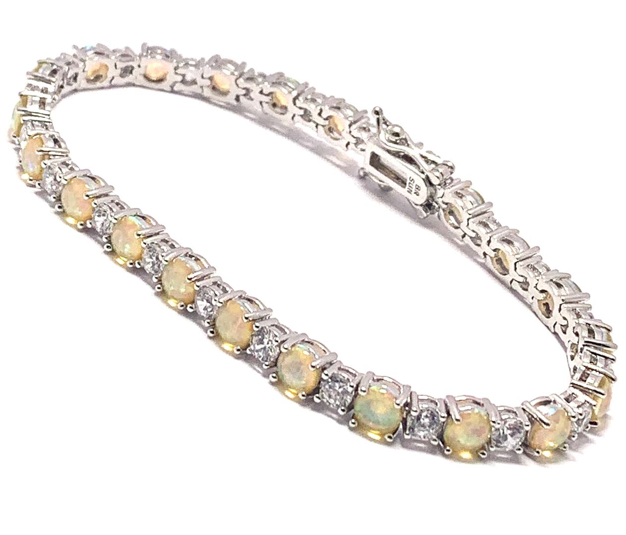 18k Gold Overlay 11.00ctw Opal & Diamonique Diamond Tennise Bracelet