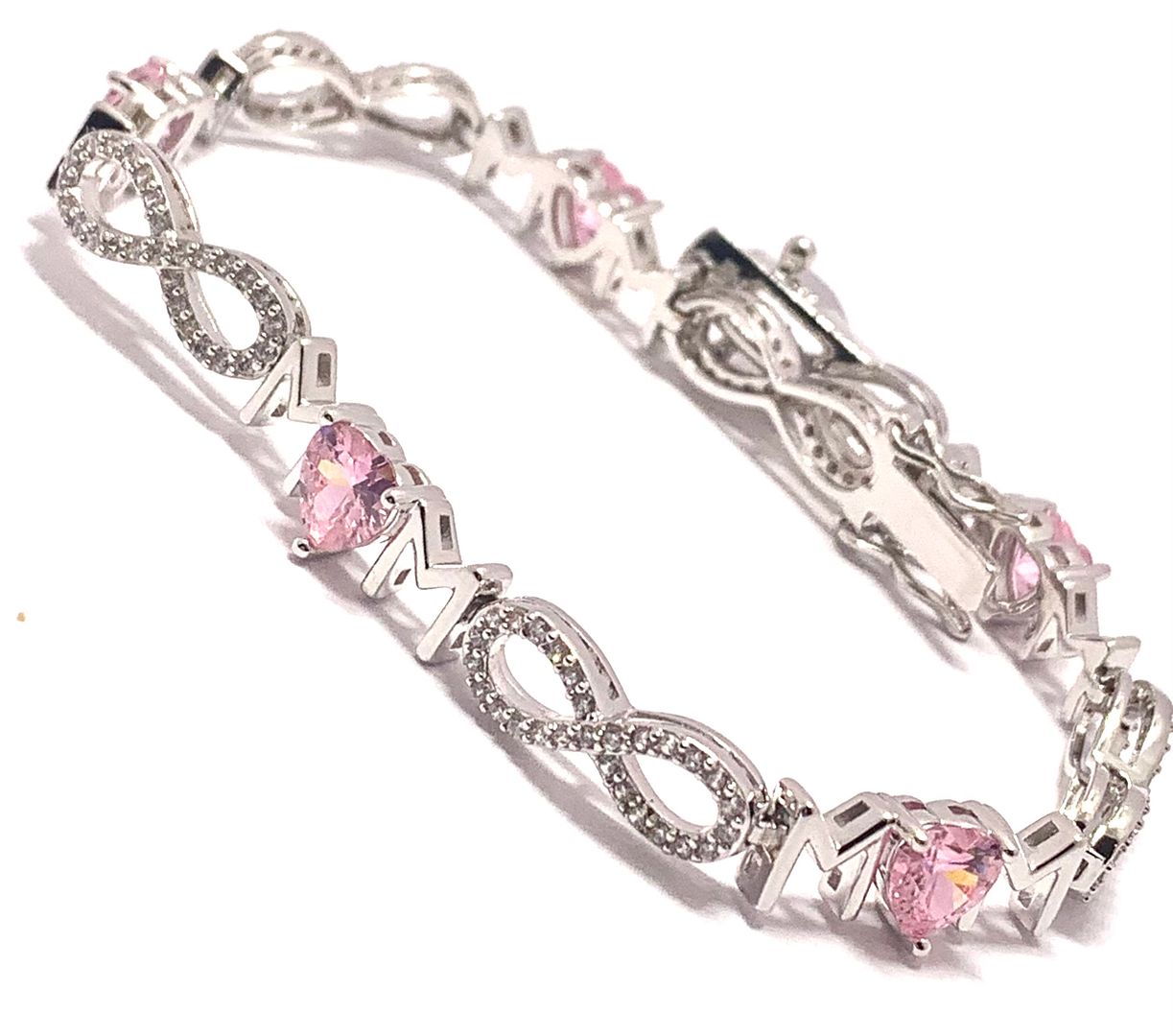18k Gold Overlay 11.00ctw Pink Topaz & Diamonique Diamond Tennis Bracelet