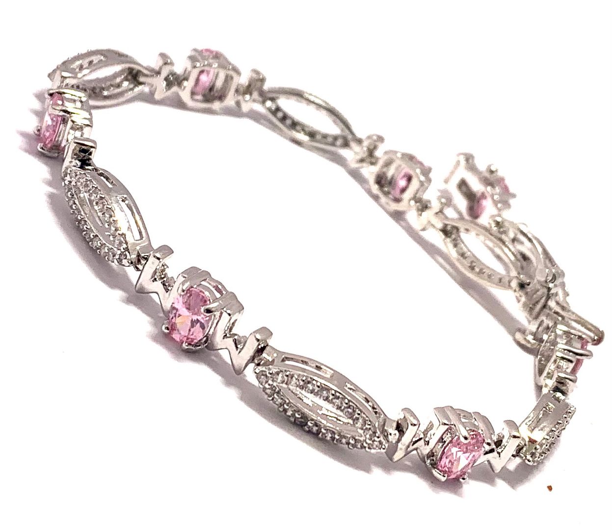 18k Gold Overlay 12.00ctw Pink Topaz & Diamonique Diamonds Tennice Bracelet