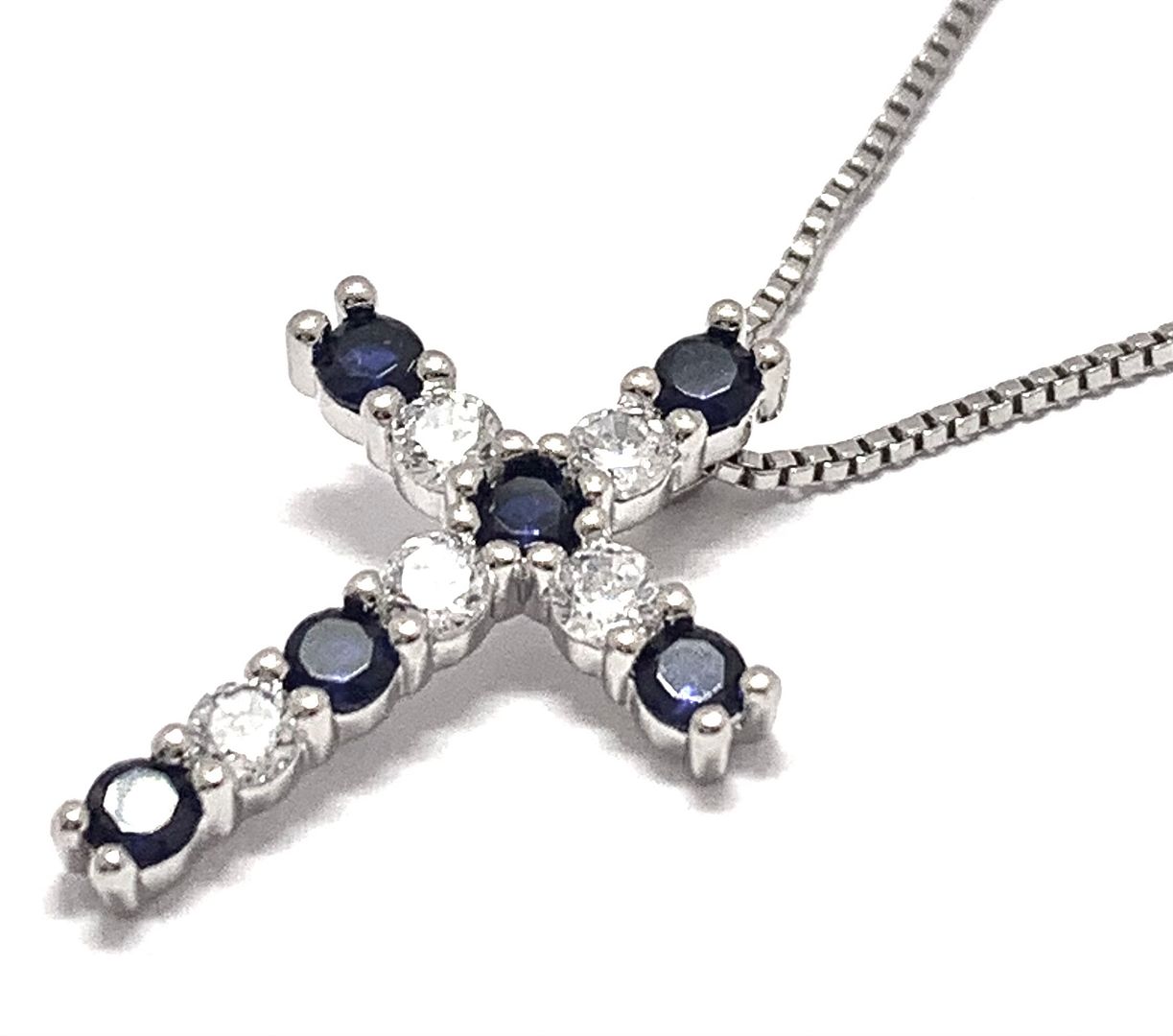 18k Gold Overlay 1.25ctw Sapphire & Diamonique Diamonds  Cross Necklace
