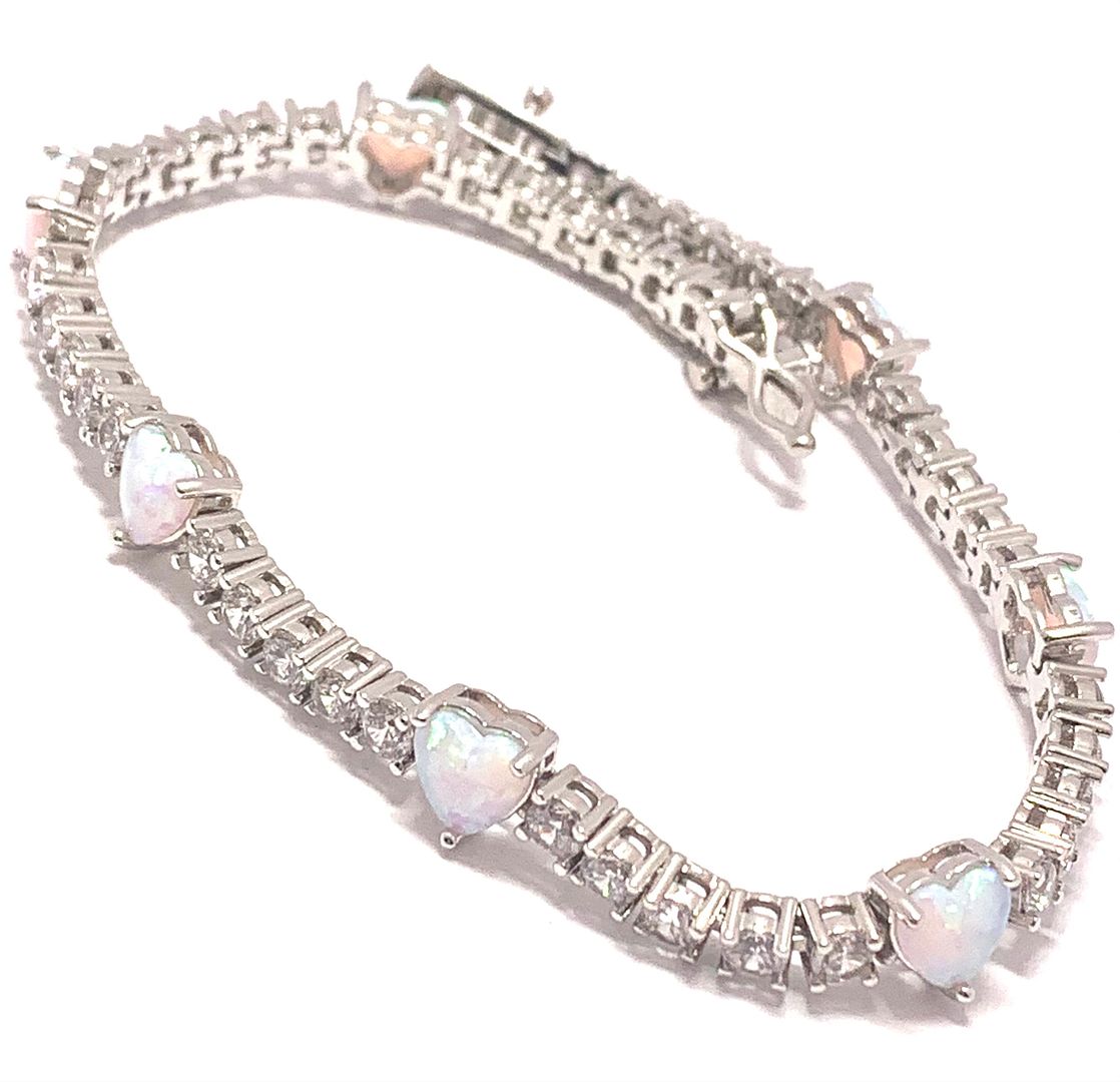 18k Gold Overlay 13.00ctw Opal & Diamonique Diamond Tennis Bracelet