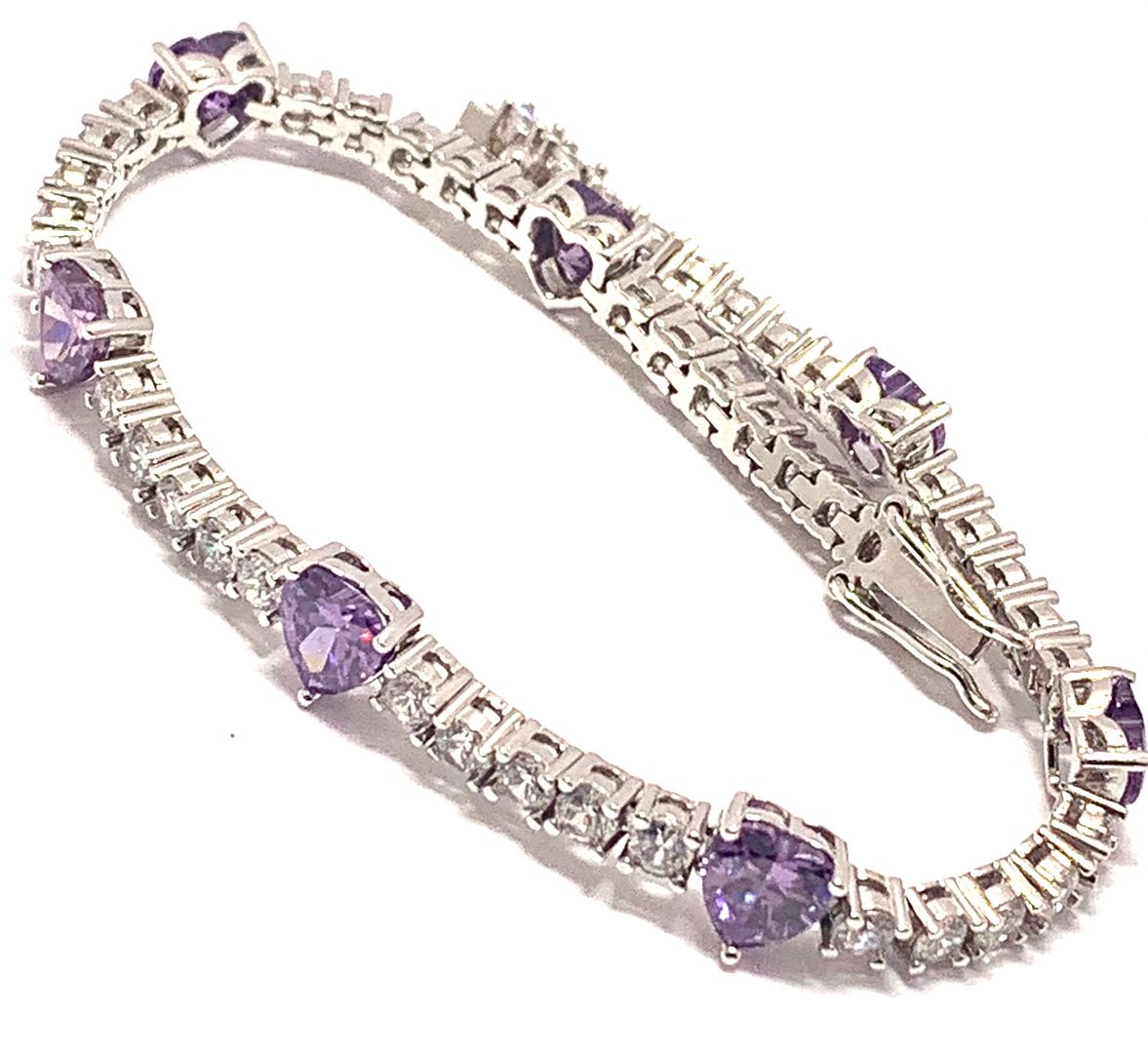 18k Gold Overlay 15.00ctw Amethyst & Diamonique Diamond Tennis Bracelet