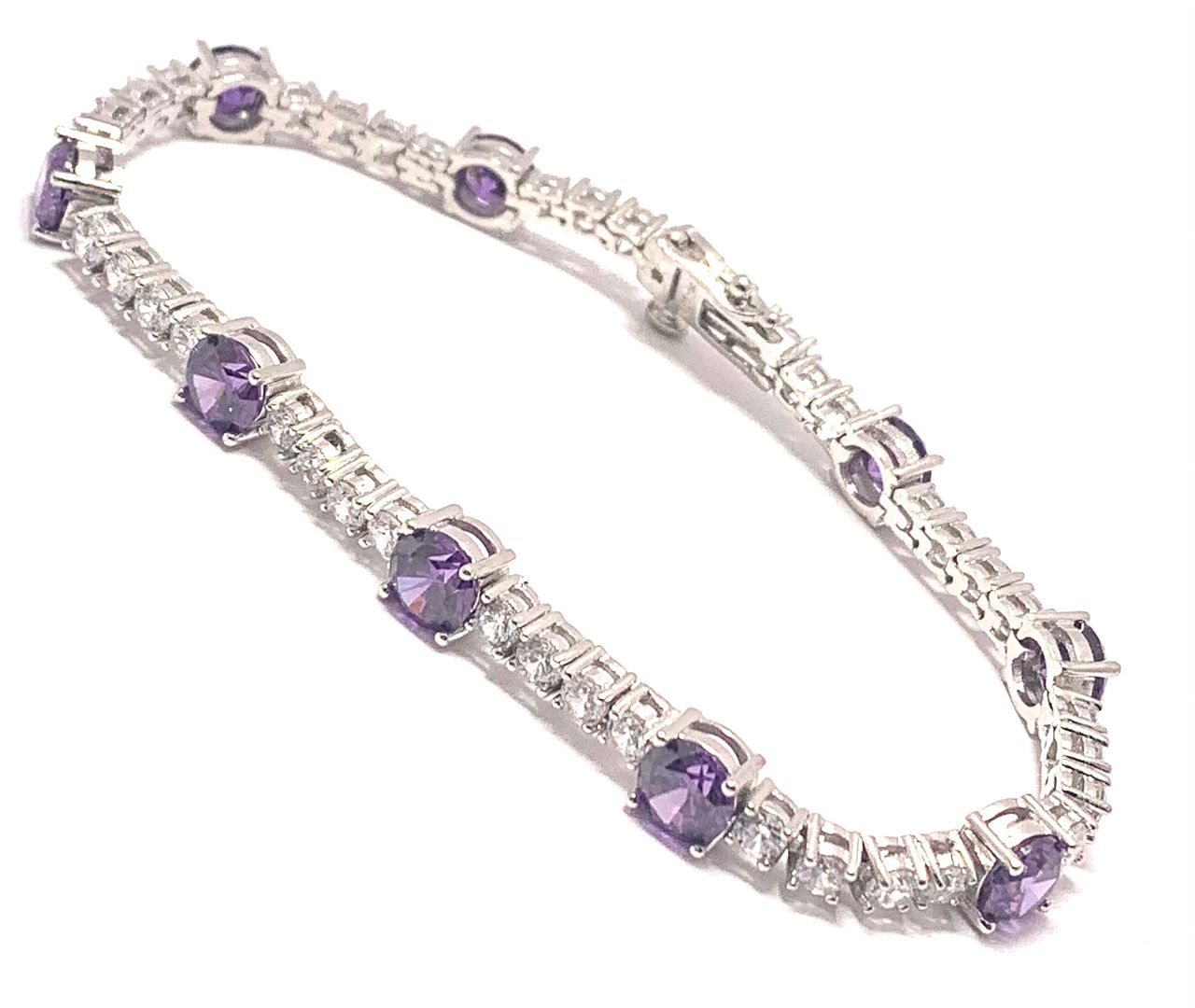18k Gold Overlay 17.00ctw Amethyst & Diamonique Diamond Tennis Bracelet
