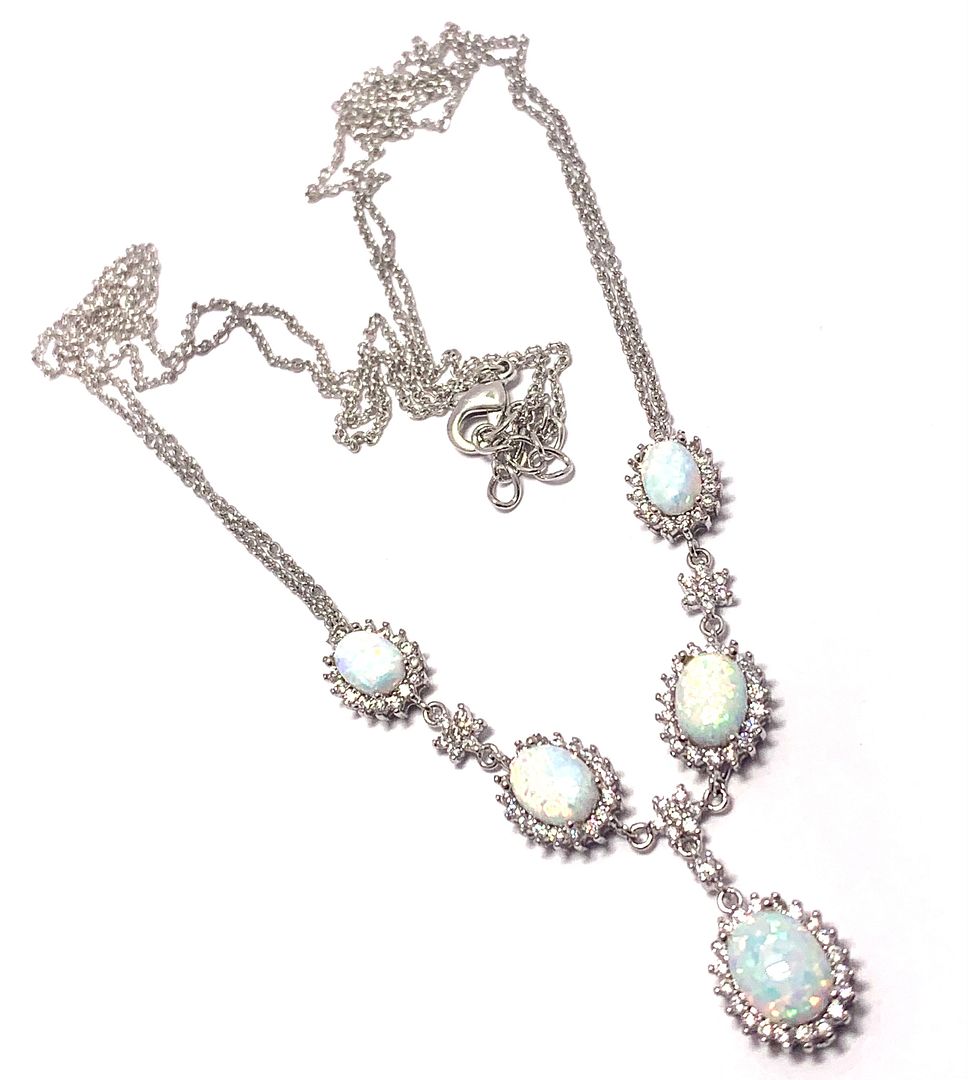 18k Gold Overlay 19.50ctw Opal & Diamonique Diamonds Necklace