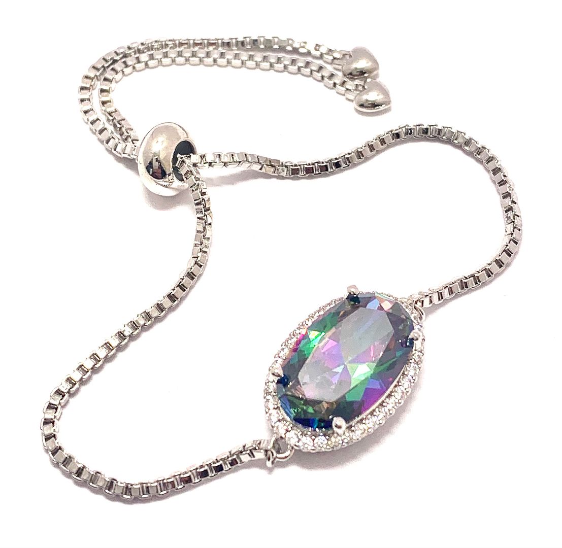 18k Gold Overlay 35.00ctw Mystic Topaz & Diamonique Diamond Adjustable Tennis Bracelet