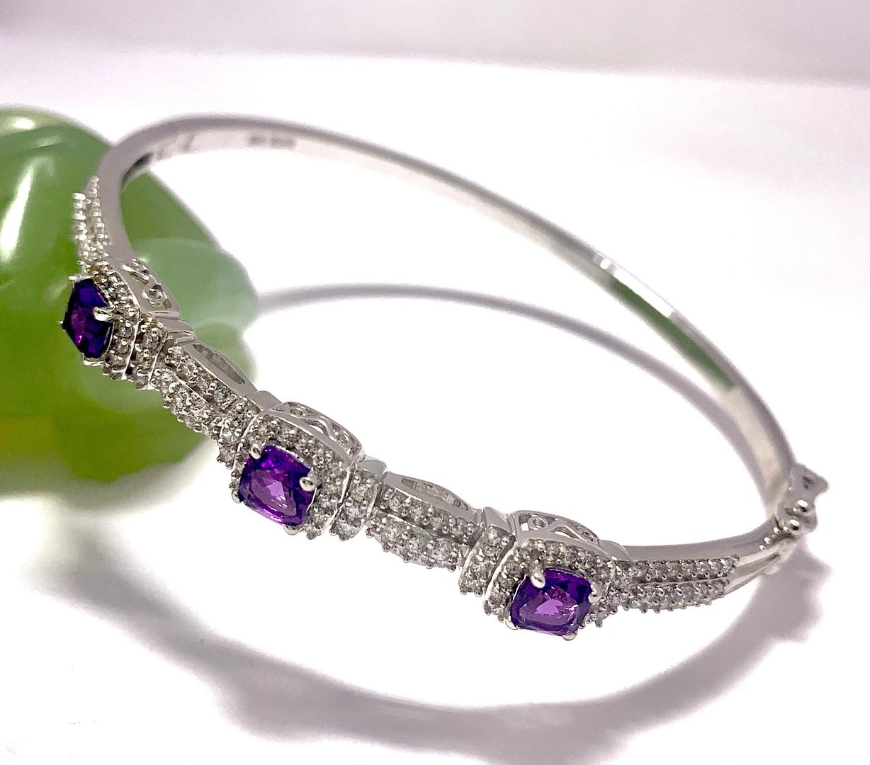 18k Gold Overlay 4.50ctw Amethyst & Diamonique Diamond Bangle Bracelet
