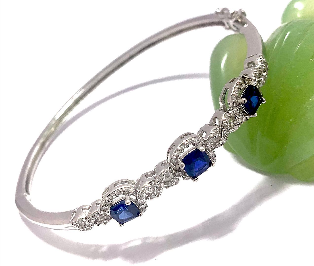 18k Gold Overlay 4.50ctw Sapphire & Diamonique Diamonds Bangle Bracelet