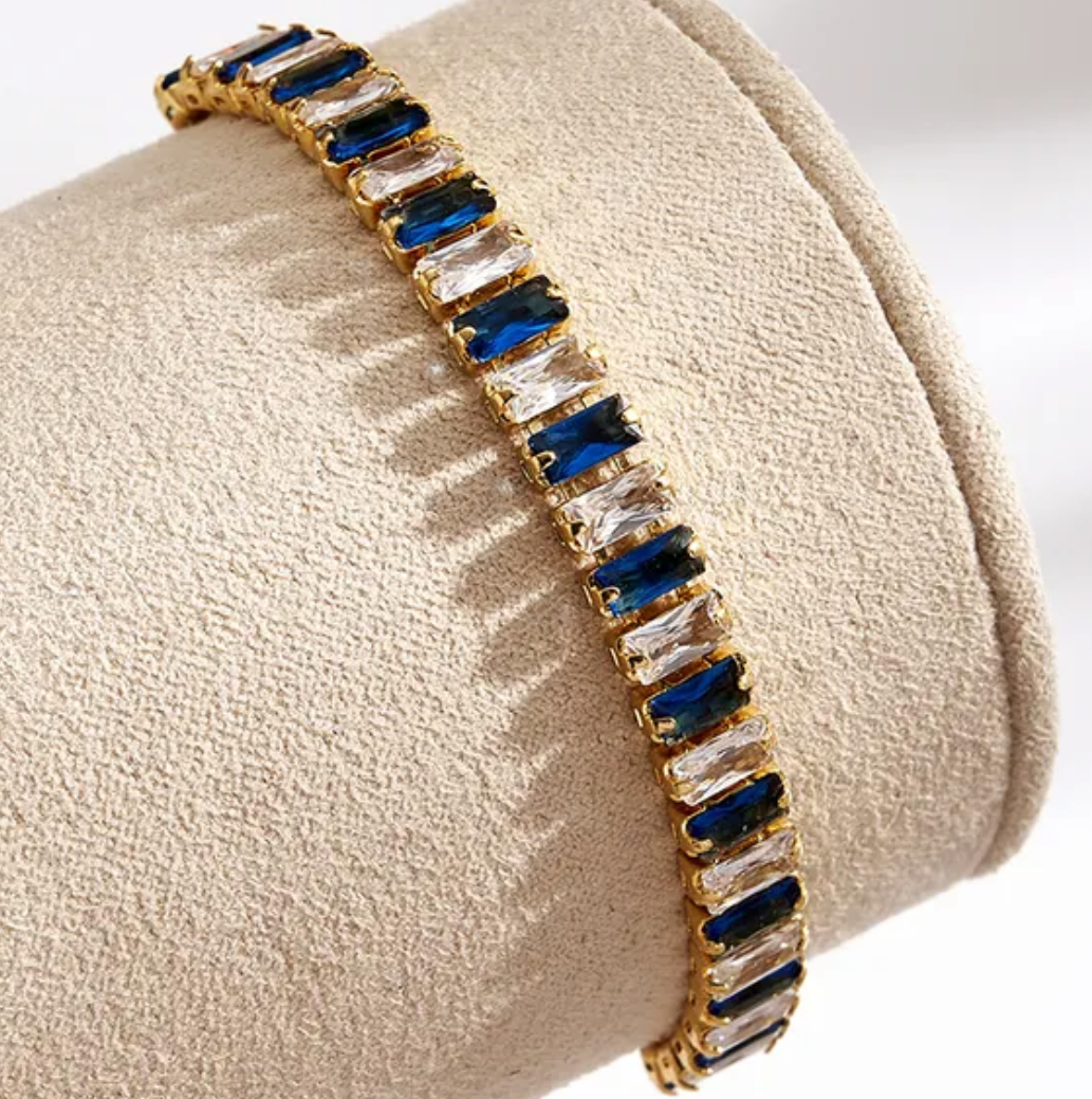 18K Gold Overlay 5.00ctw Sapphire & Diamonique Diamond Adjustable 7”-9” Long Bracelet