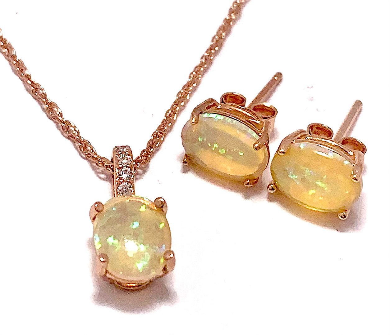 18k Gold Overlay 6.25ctw Opal & Diamonique Diamond Necklace & Earrings Set