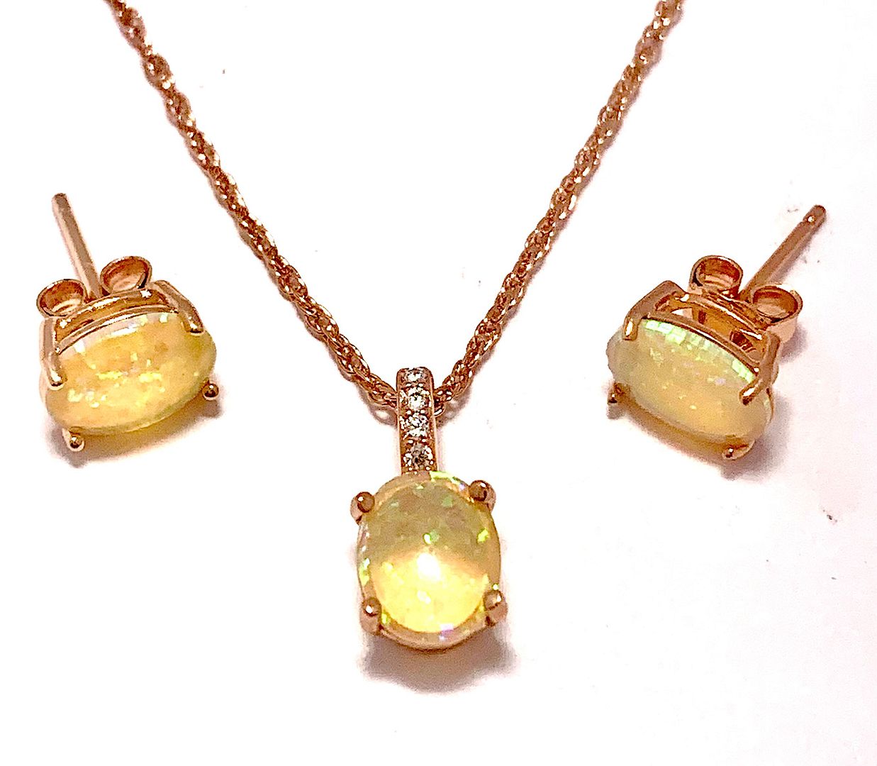 18k Gold Overlay 6.25ctw Opal & Diamonique Diamonds Necklace & Earrings Set