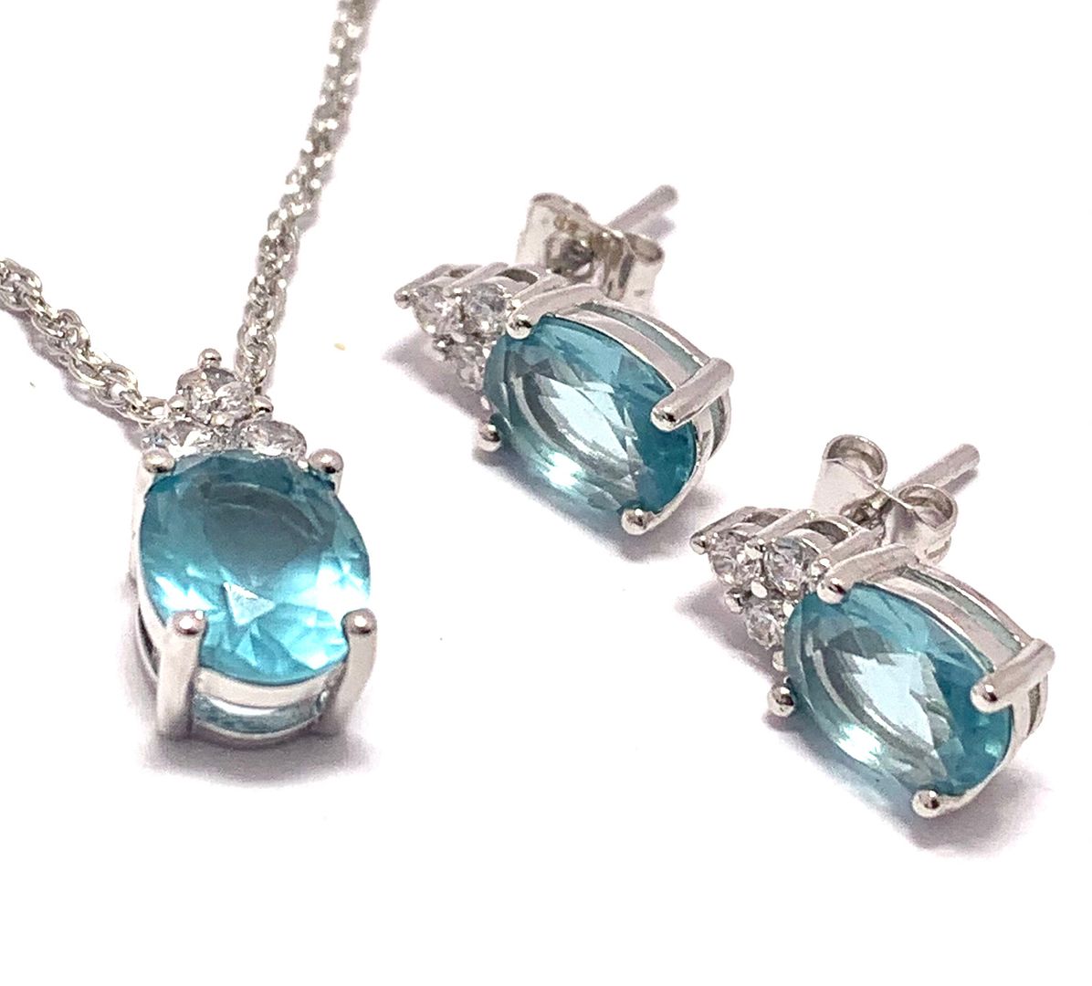 18k Gold Overlay 6.50ctw Blue Topaz & Diamonique Diamonds Necklace & Earrings Set