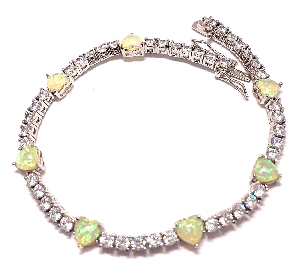 18k Gold Overlay 7.00ctw Opal & Diamonique Diamond Tennis Bracelet