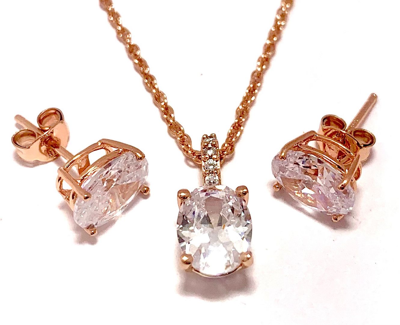 18k Gold Overlay 8.00ctw Diamonique Diamond Necklace & Earrings Set