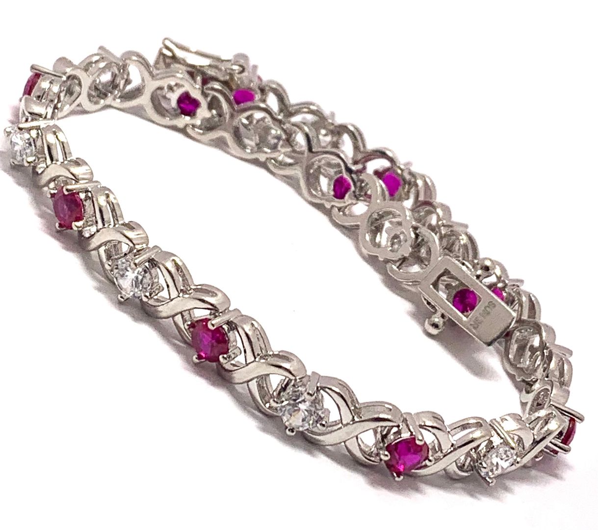 18k Gold Overlay 8.00ctw Ruby & Diamonique Diamond Tennis Bracelet