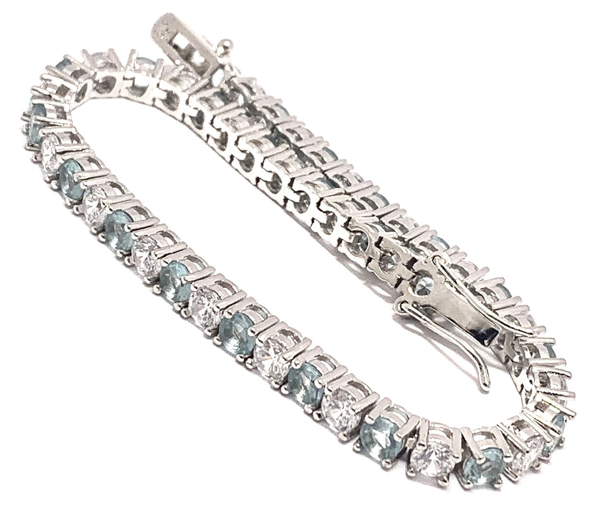 18k Gold Overlay 9.00ctw Blue Topaz & Diamonique Diamond Tennis Bracelet