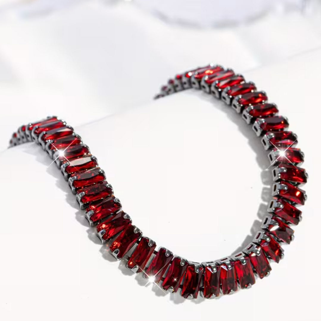 18K Gold Overlay 9.00ctw Garnet 7” Long Bracelet