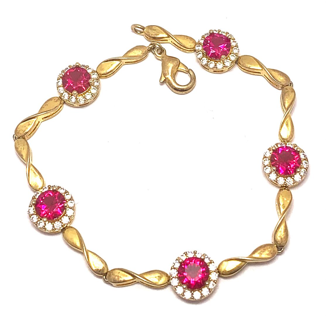 18k Gold Overlay 9.00ctw Ruby & Diamonique Diamond Tennis Bracelet