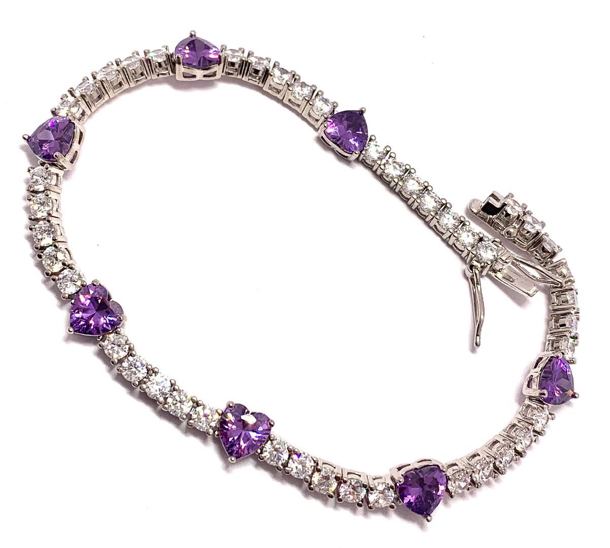 18k Gold Overlay 9.50ctw Amethyst & Diamonique Diamond Tennis Bracelet