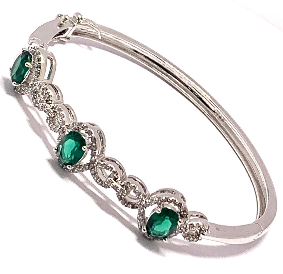 18k Gold Overlay 9.50ctw Emerald & Diamonique Diamond Bangle Bracelet