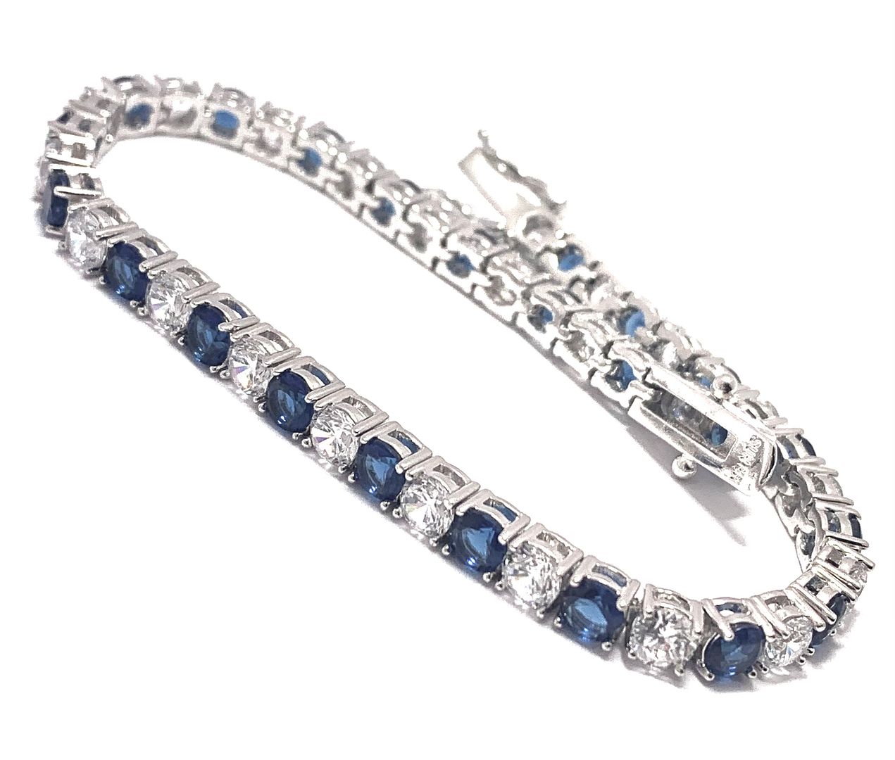 18k Gold Overlay 9.50ctw Sapphire & Diamonique Diamond Tennis Bracelet