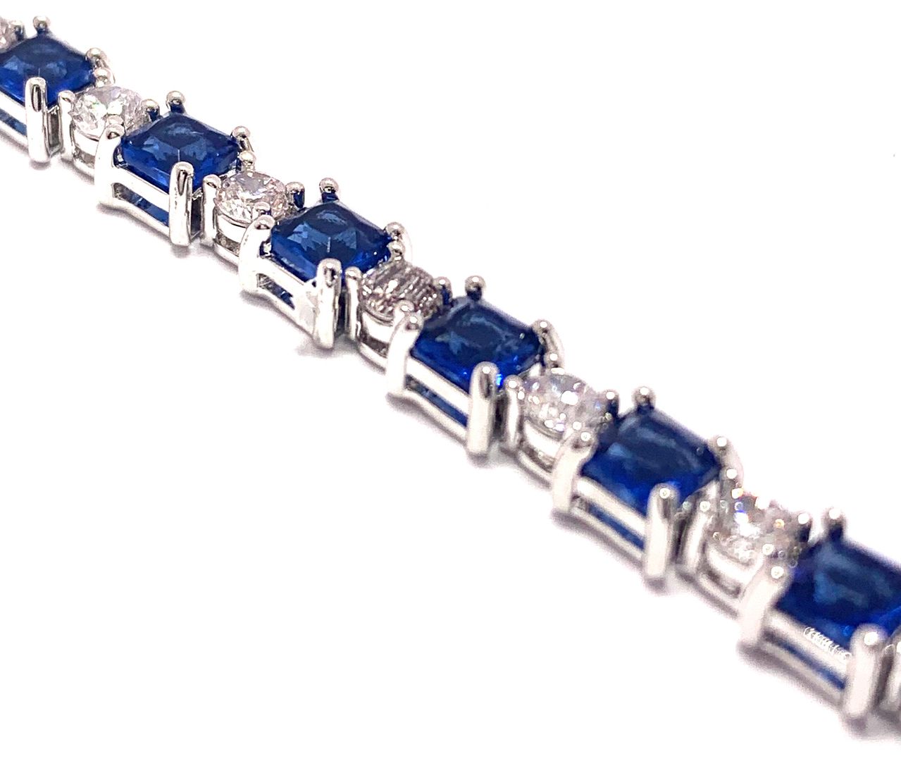 18k Gold Overlay 9.75ctw Sapphire & Diamonique Diamond Tennis Bracelet