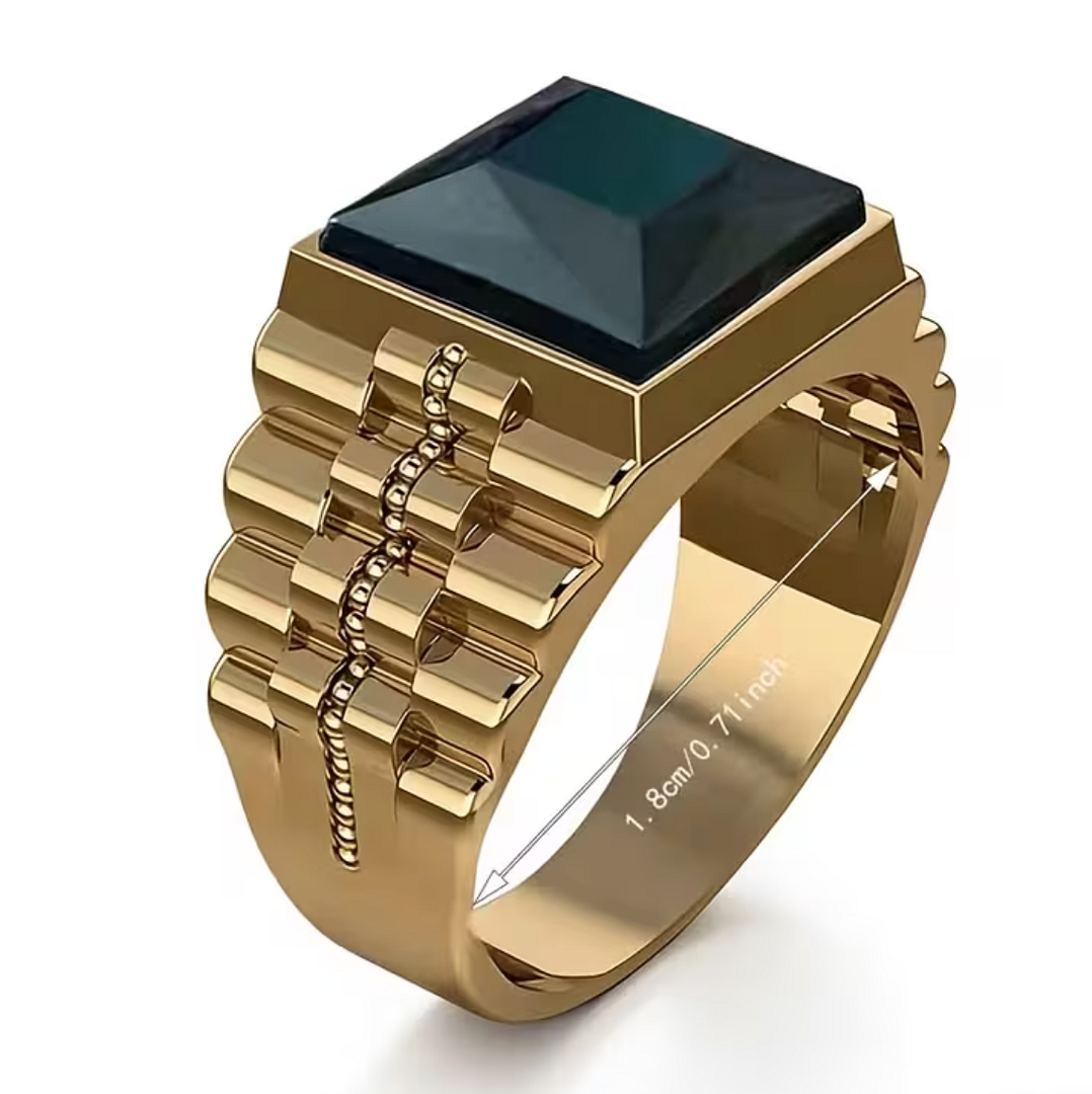 18K Gold Overlay Rolex Design Black Onyx Mens Ring Size 10