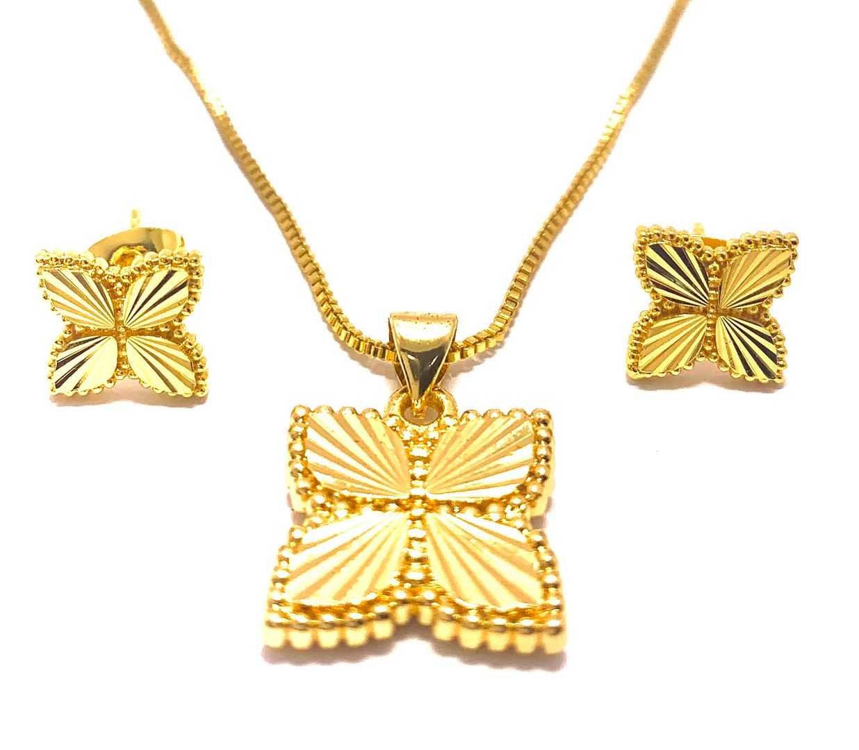 18k Yellow Gold Overlay Set Fancy Necklace & Earrings