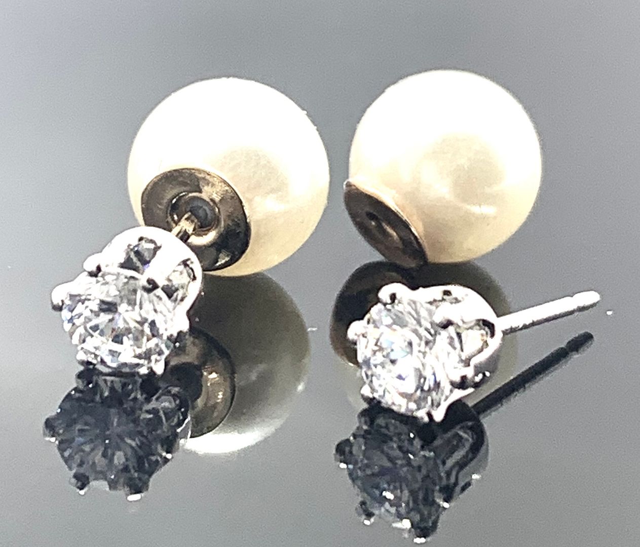 2 IN 1 Reversible Design .925 Sterling Silver & 18k Gold 0.25ctw Diamonique Diamond Stud Earrings