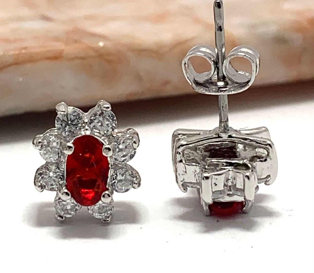 2.0 ctw Garnet Crystal & White Crystal  Stud Earrings