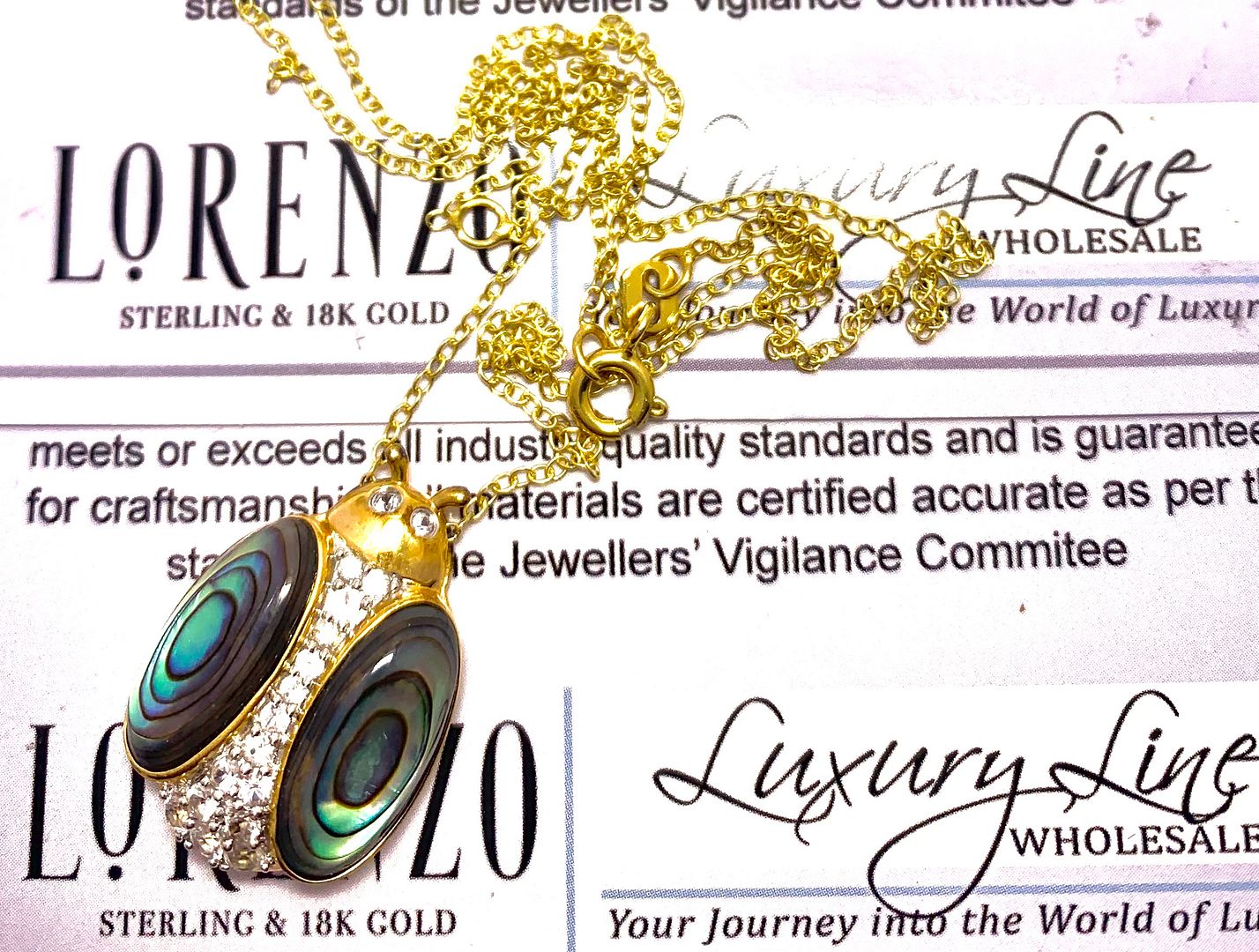 $291 COLORE SG Lorenzo 18K YG & .925 Sterling Silver 5.96ctw Genuine Opal & 0.45ctw White Topaz Necklace