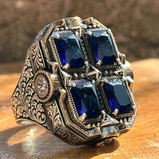 3.00ctw Blue Topaz Unisex Ring 18K Gold Over Size 10