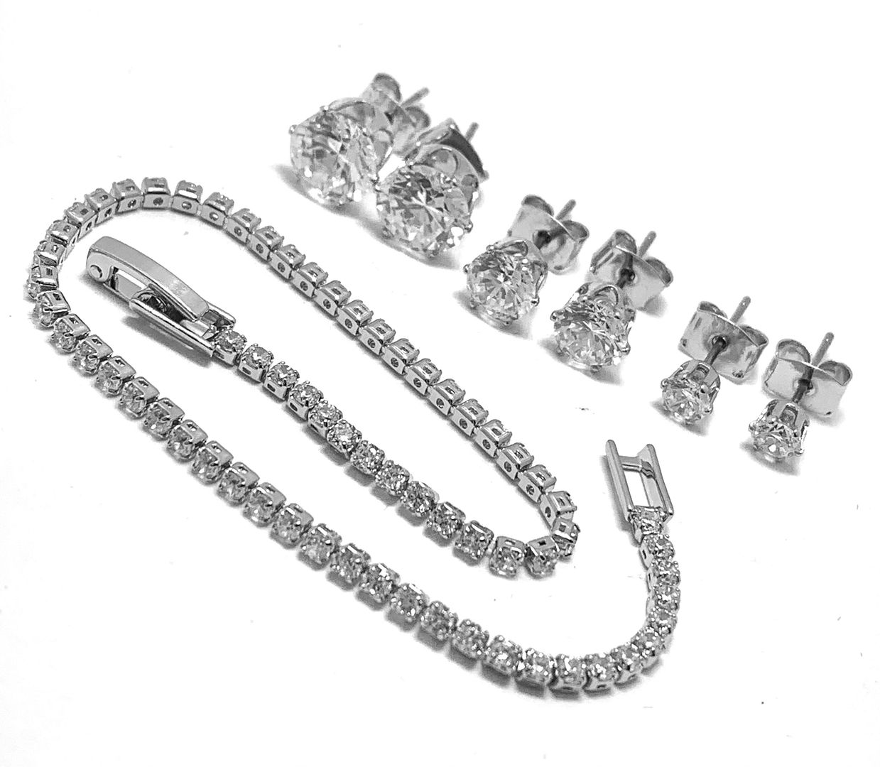 4pc Jewelry Lot- Tennis Bracelet / 3 Pairs Stud Earrings 12.50ctw Diamonique Diamond