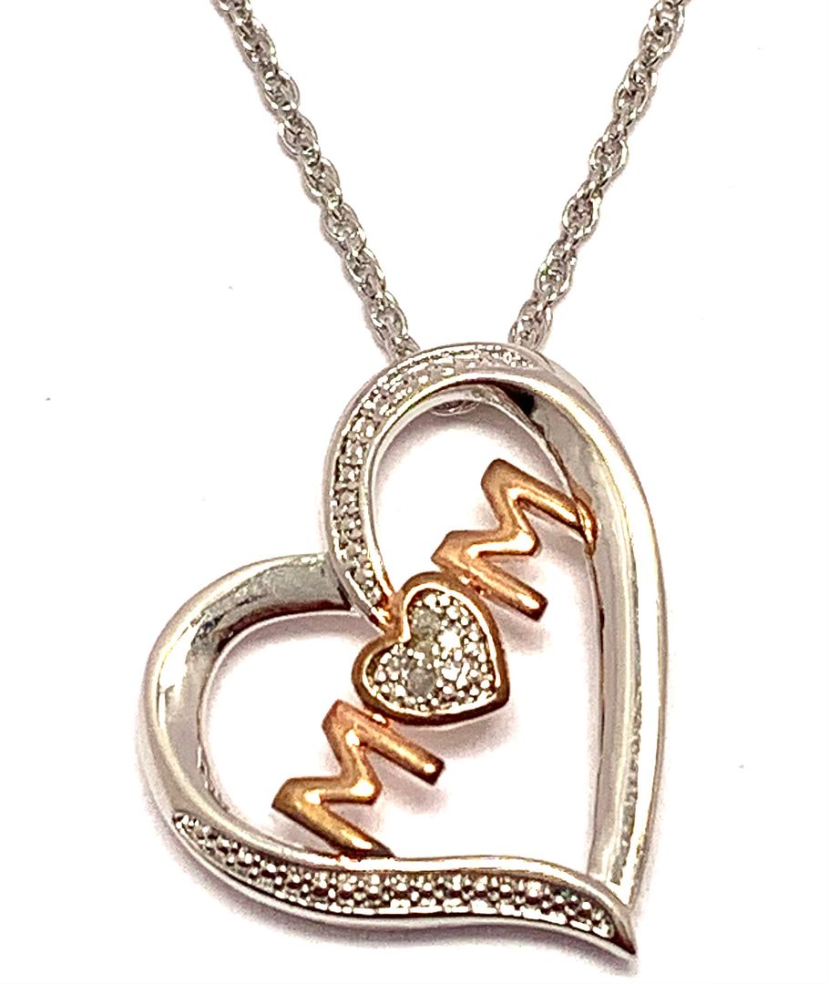 5 Genuine Diamonds Two Tone MOM Heart Necklace