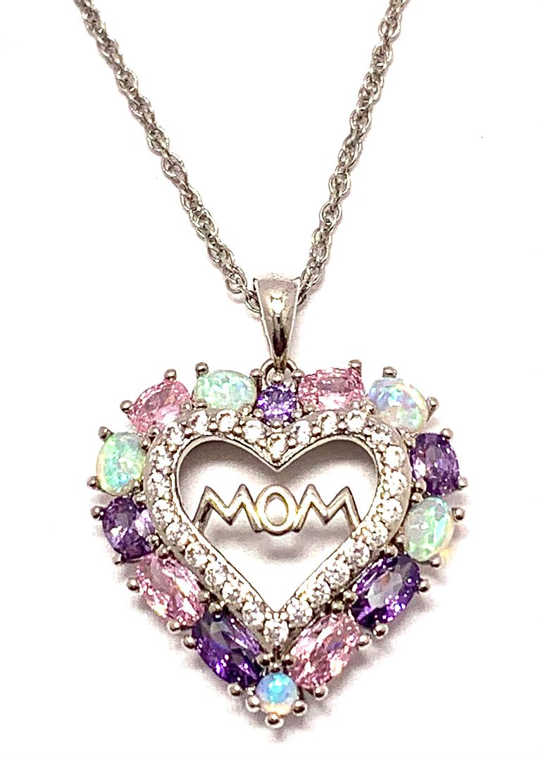 5.50ctw Multicolor Stones & Diamonique Diamond Heart Necklace