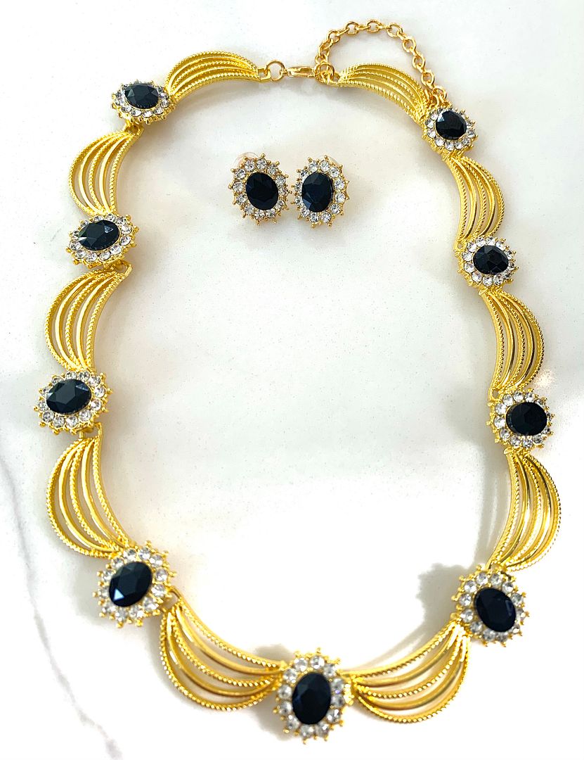75.00ctw Black Spinel & CZ Set Of Necklace & Earrings