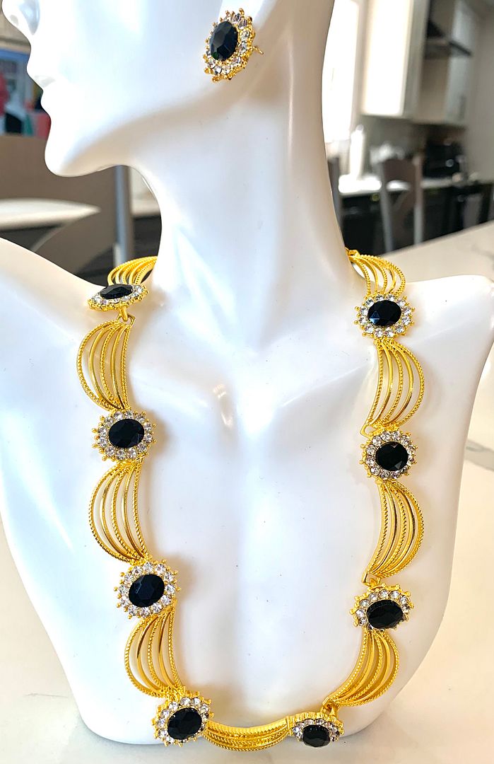 75.00ctw Black Spinel & CZ Set Of Necklace & Earrings