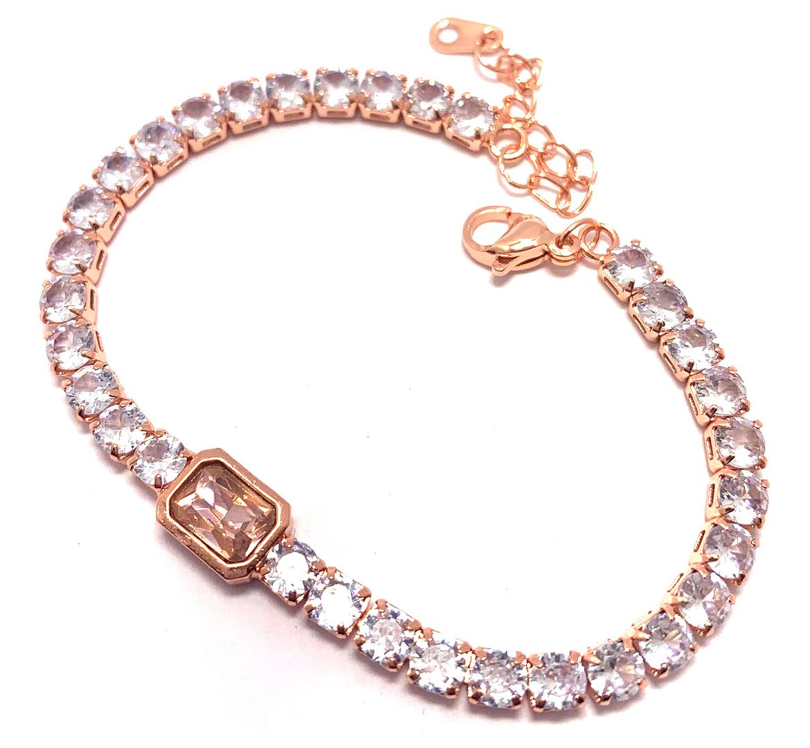 8.50ctw Pink Topaz & CZ Tennis Bracelet
